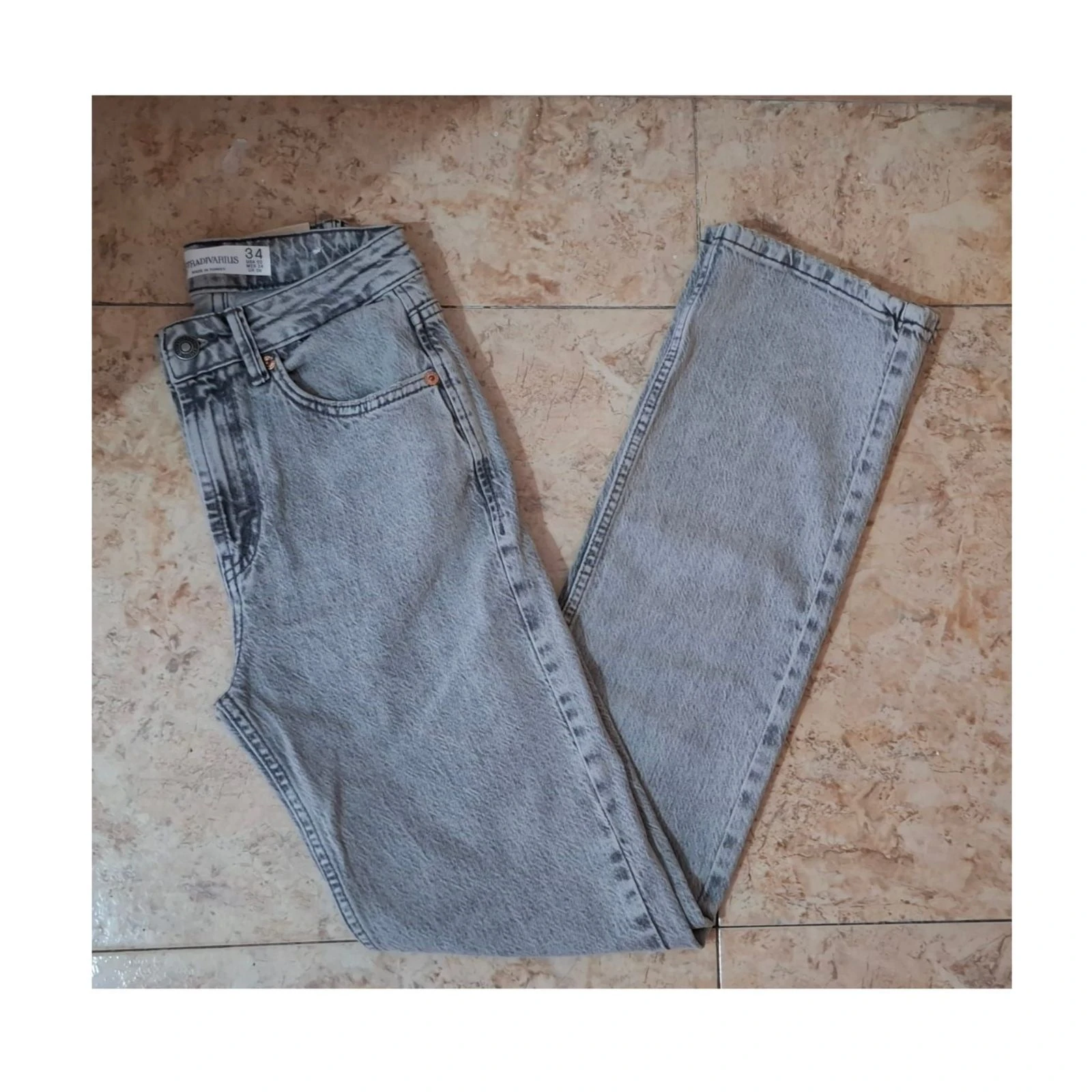 Pantalones Stradivarius D98 Gris Claro Denim Básico